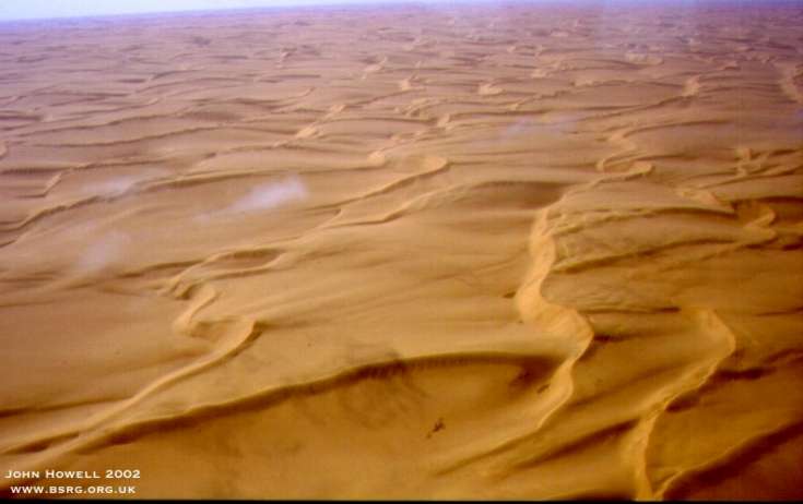 Modern transverse dunes from the Namib desert.